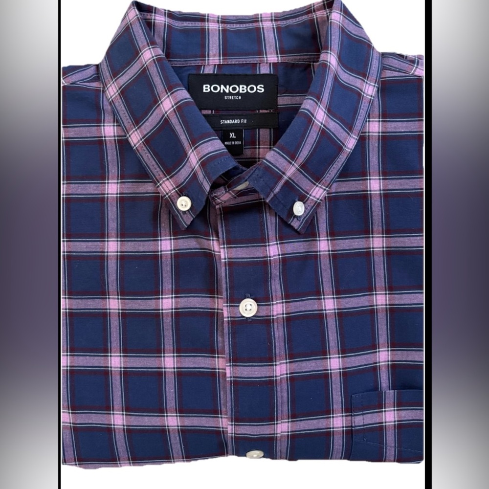 Bonobos Blue & Purple Long Sleeve Plaid Stretch Button Down Size XL EUC